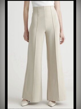 Quince Ponte Wide Leg Pants Ecru High Rise Stretch 25’’ Inseam Size Small